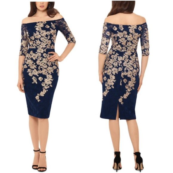 Xscape Dresses Xscape Womens Lace Floral Cocktail Party Knee Length